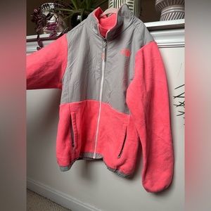 Girls neon Coral North Face Zip Up Fleece Jacket